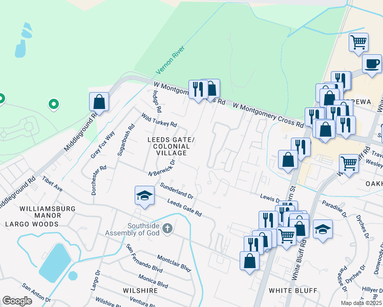 map of restaurants, bars, coffee shops, grocery stores, and more near 10700 Egmont Road in Savannah
