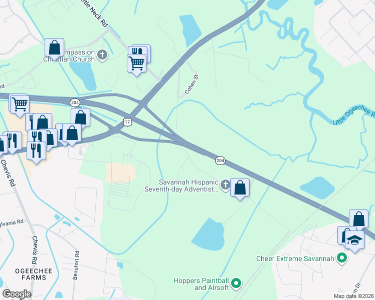 map of restaurants, bars, coffee shops, grocery stores, and more near Abercorn Street in Savannah