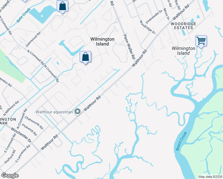 map of restaurants, bars, coffee shops, grocery stores, and more near 1411 Walthour Road in Savannah