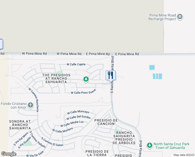 map of restaurants, bars, coffee shops, grocery stores, and more near 13885 South Camino Nudo in Sahuarita