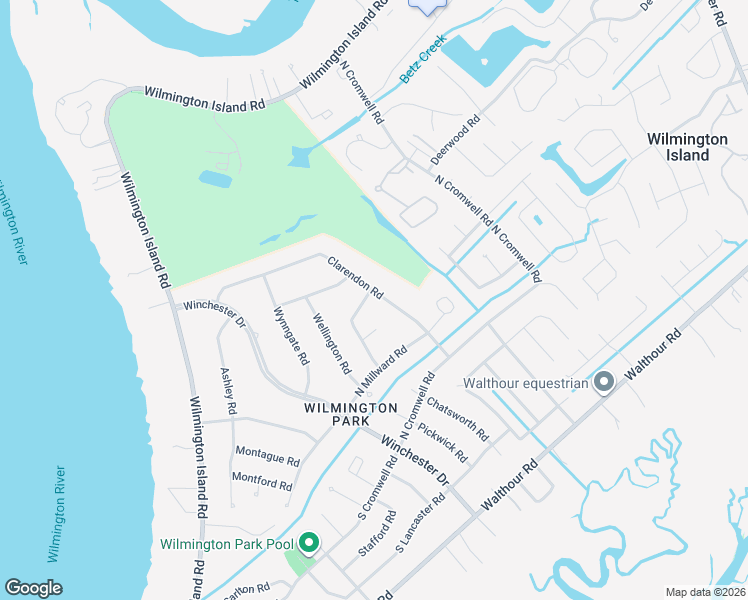 map of restaurants, bars, coffee shops, grocery stores, and more near 38 Clarendon Road in Savannah