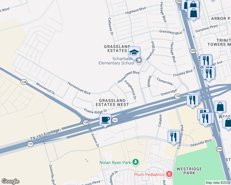 map of restaurants, bars, coffee shops, grocery stores, and more near 2008 Jadewood Dr in Midland