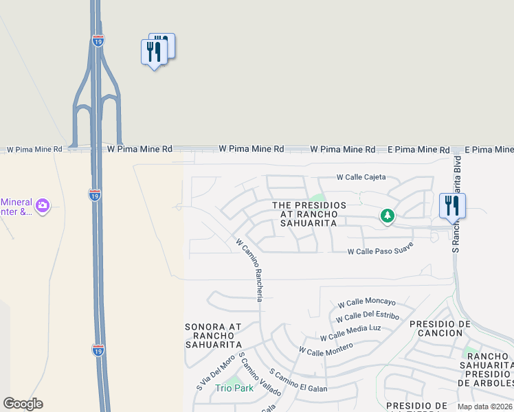 map of restaurants, bars, coffee shops, grocery stores, and more near 770 West Calle Ormino in Sahuarita