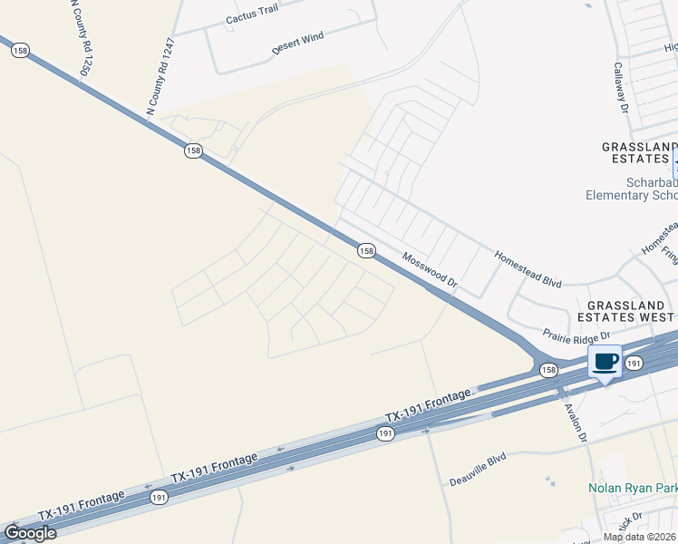 map of restaurants, bars, coffee shops, grocery stores, and more near 6709 Mosswood Drive in Midland