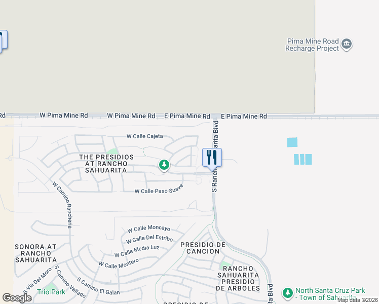 map of restaurants, bars, coffee shops, grocery stores, and more near 13885 South Camino Nudo in Sahuarita