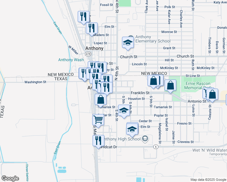 map of restaurants, bars, coffee shops, grocery stores, and more near 125 South 3rd Street in Anthony