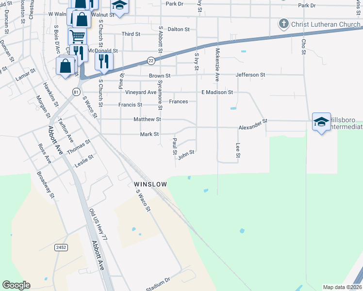 map of restaurants, bars, coffee shops, grocery stores, and more near 101 Paul Street in Hillsboro