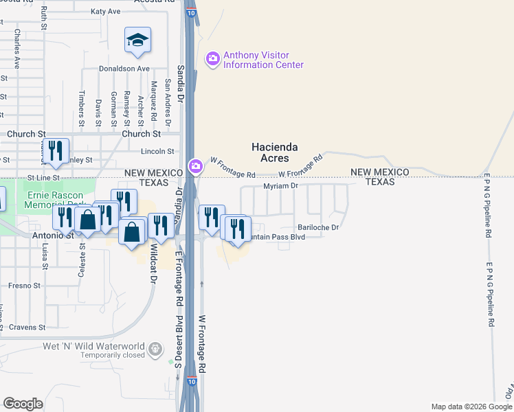 map of restaurants, bars, coffee shops, grocery stores, and more near 612 Natasha Place in Anthony