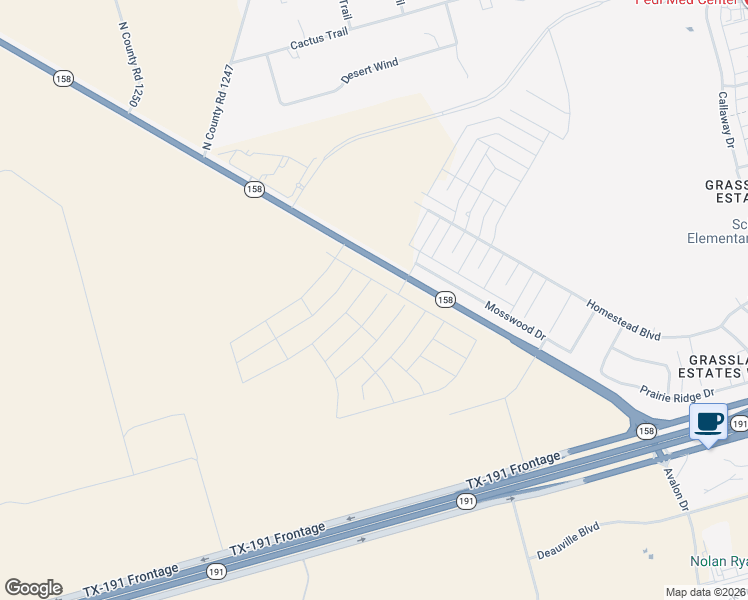 map of restaurants, bars, coffee shops, grocery stores, and more near 6809 Mosswood Drive in Midland