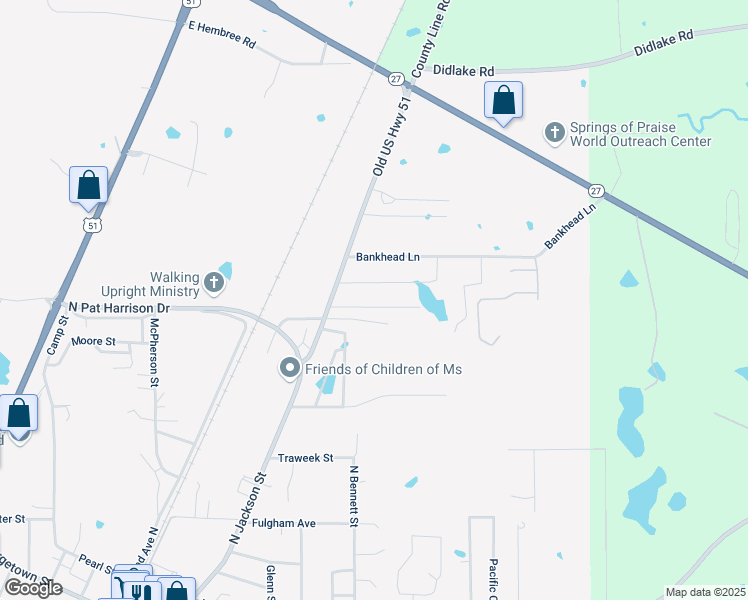 map of restaurants, bars, coffee shops, grocery stores, and more near 117 Carolyn Drive in Crystal Springs
