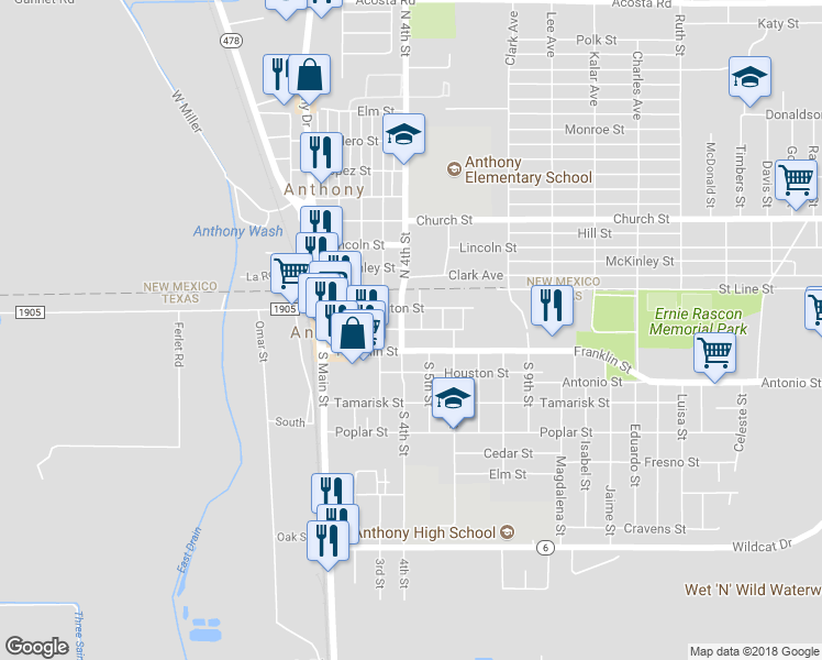 map of restaurants, bars, coffee shops, grocery stores, and more near 400 Jefferson Street in Anthony