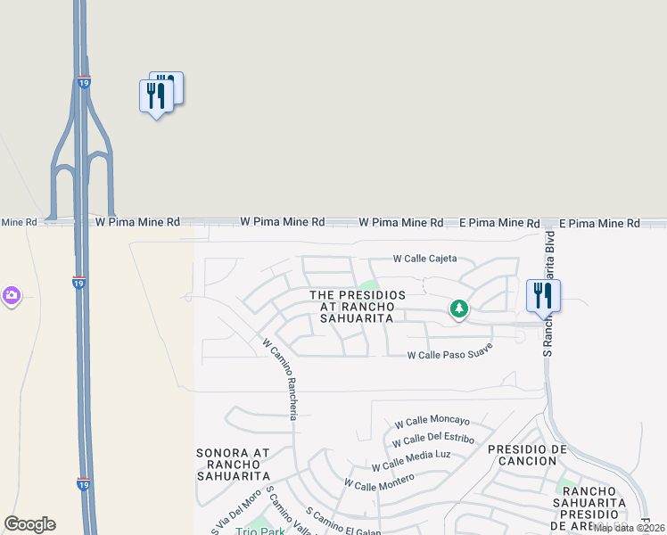 map of restaurants, bars, coffee shops, grocery stores, and more near 704 West Calle Canto Sereno in Sahuarita