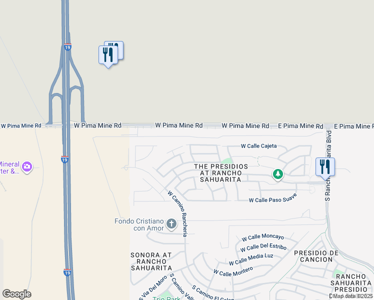 map of restaurants, bars, coffee shops, grocery stores, and more near 13812 S Camino Flauta in Sahuarita