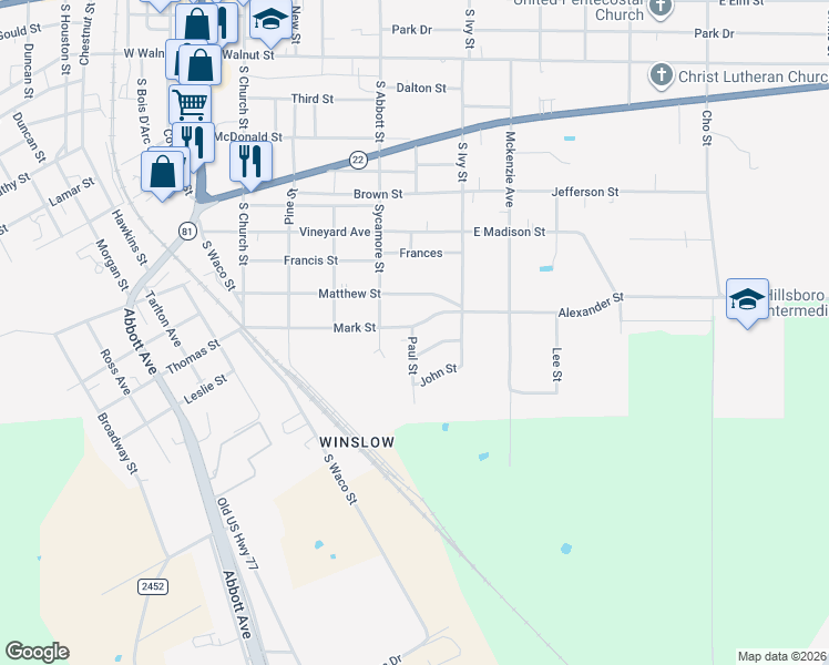map of restaurants, bars, coffee shops, grocery stores, and more near 101 Paul Street in Hillsboro