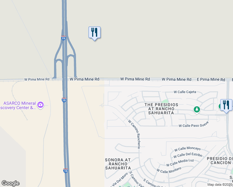 map of restaurants, bars, coffee shops, grocery stores, and more near 925 West Calle Sauce Blanco in Sahuarita
