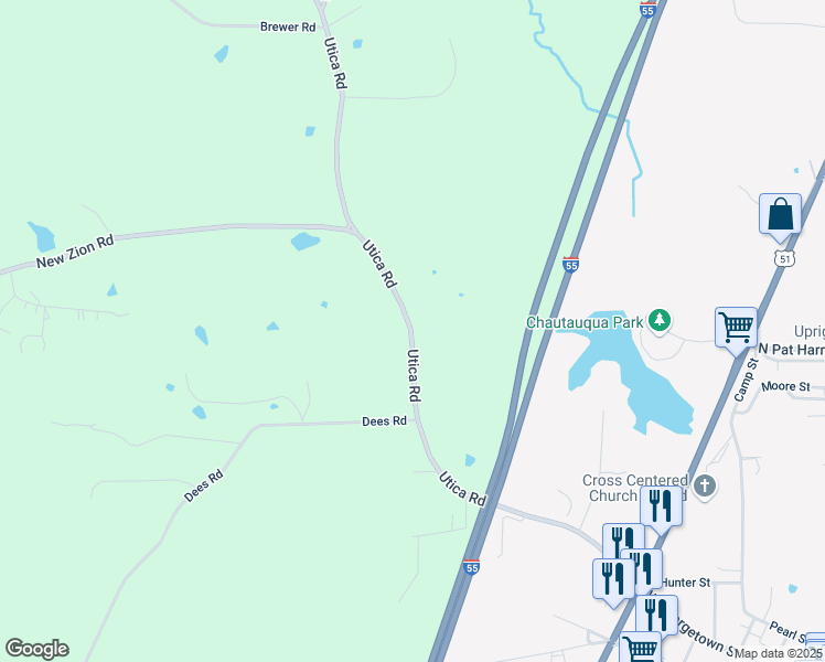 map of restaurants, bars, coffee shops, grocery stores, and more near 1094 Utica Road in Crystal Springs
