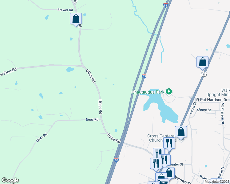map of restaurants, bars, coffee shops, grocery stores, and more near 1094 Utica Road in Crystal Springs