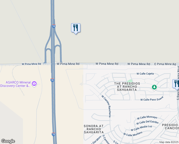 map of restaurants, bars, coffee shops, grocery stores, and more near 925 West Calle Sauce Blanco in Sahuarita