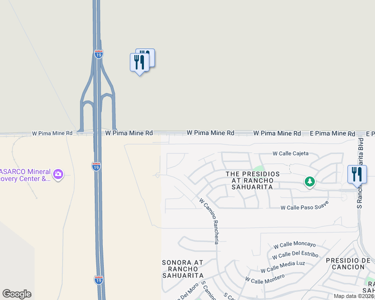 map of restaurants, bars, coffee shops, grocery stores, and more near 925 West Calle Sauce Blanco in Sahuarita