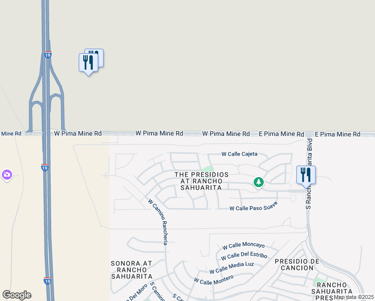 map of restaurants, bars, coffee shops, grocery stores, and more near 704 West Calle Canto Sereno in Sahuarita