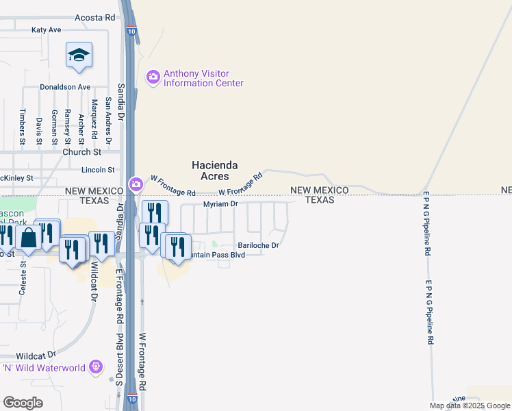 map of restaurants, bars, coffee shops, grocery stores, and more near 616 Bell Gordon Street in Anthony