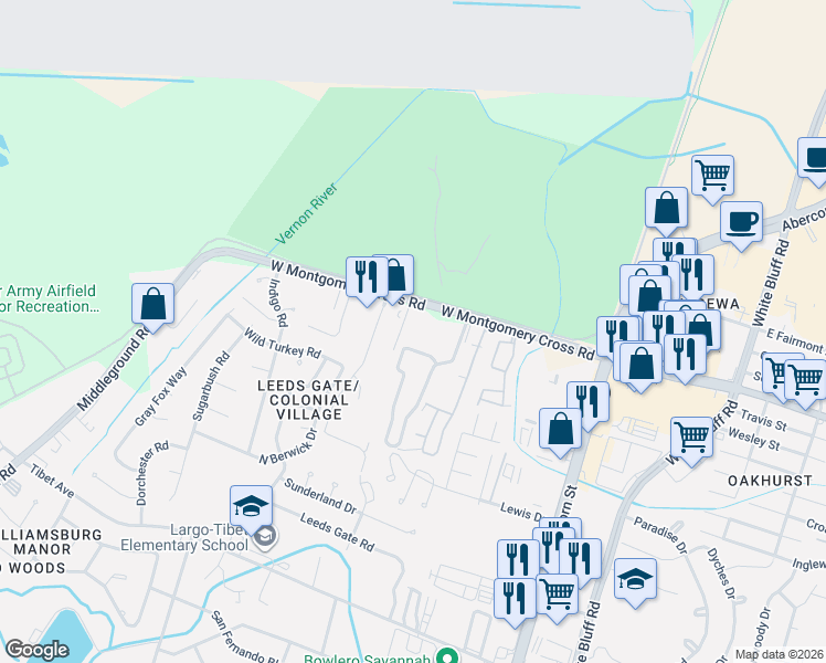 map of restaurants, bars, coffee shops, grocery stores, and more near 305 Station Trail in Savannah