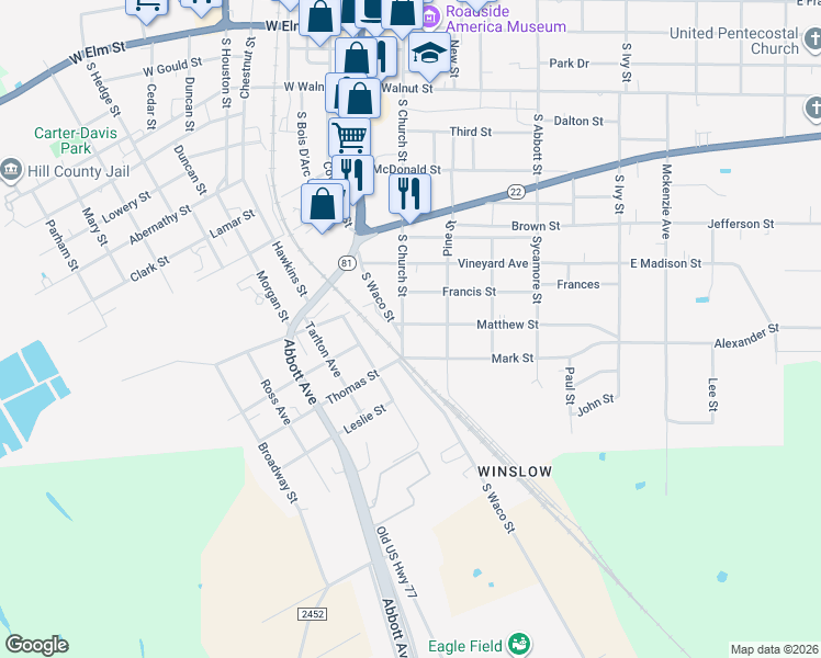 map of restaurants, bars, coffee shops, grocery stores, and more near 501 South Church Street in Hillsboro