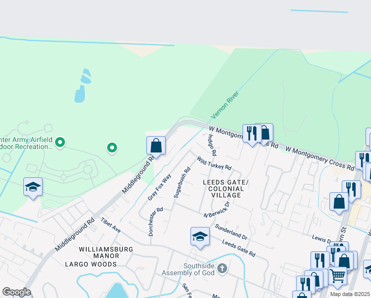 map of restaurants, bars, coffee shops, grocery stores, and more near 10425 Gray Fox Way in Savannah