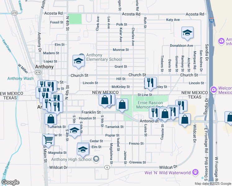 map of restaurants, bars, coffee shops, grocery stores, and more near 914 Livesay Street in Anthony