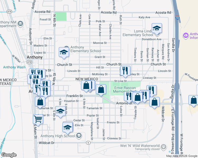 map of restaurants, bars, coffee shops, grocery stores, and more near 914 Livesay Street in Anthony