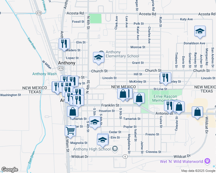 map of restaurants, bars, coffee shops, grocery stores, and more near 722 Livesay Street in Anthony