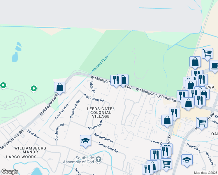 map of restaurants, bars, coffee shops, grocery stores, and more near 413 West Montgomery Cross Road in Savannah