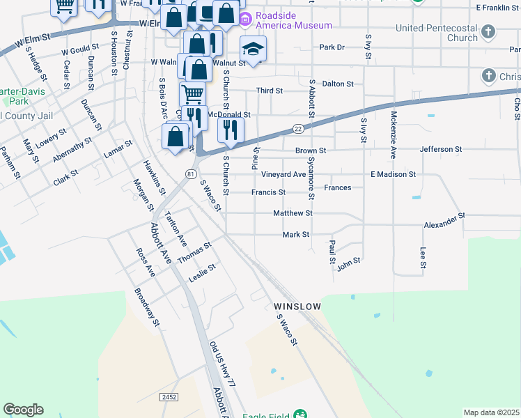 map of restaurants, bars, coffee shops, grocery stores, and more near 203 Matthew Street in Hillsboro