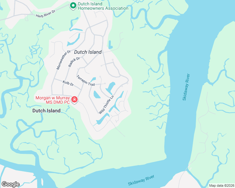 map of restaurants, bars, coffee shops, grocery stores, and more near 45 Wild Thistle Lane in Savannah