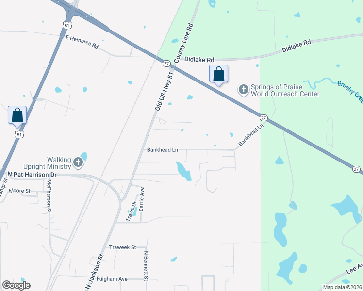 map of restaurants, bars, coffee shops, grocery stores, and more near 131 Bankhead Lane in Crystal Springs