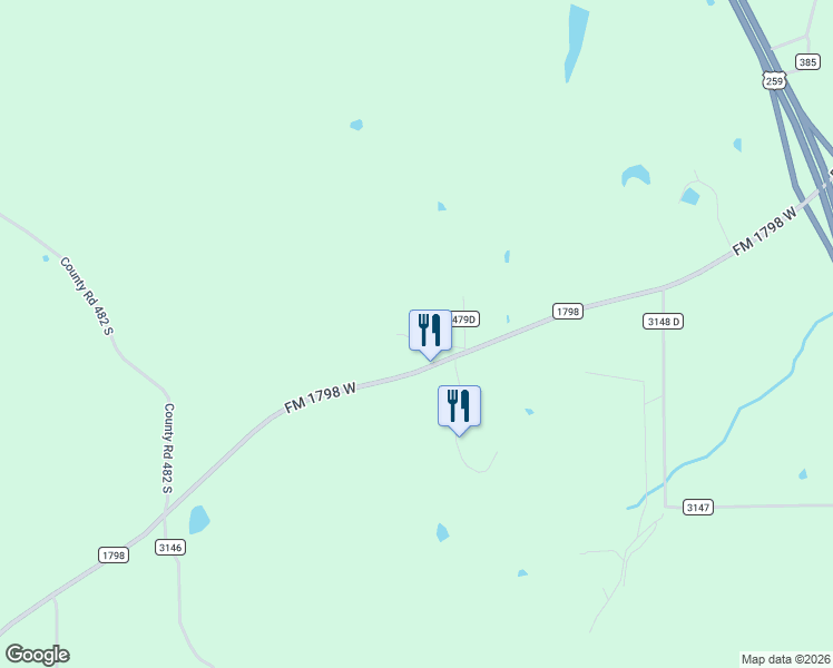 map of restaurants, bars, coffee shops, grocery stores, and more near 1098 Farm to Market Road 1798 in Mount Enterprise
