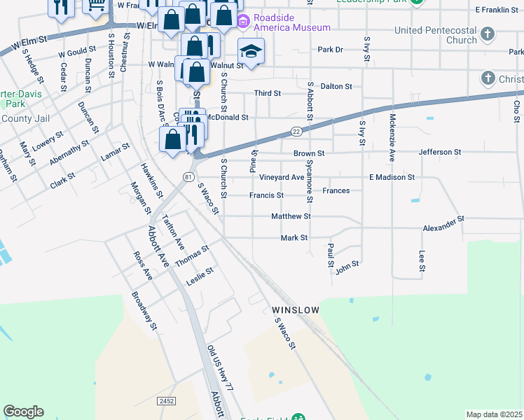 map of restaurants, bars, coffee shops, grocery stores, and more near 203 Matthew Street in Hillsboro
