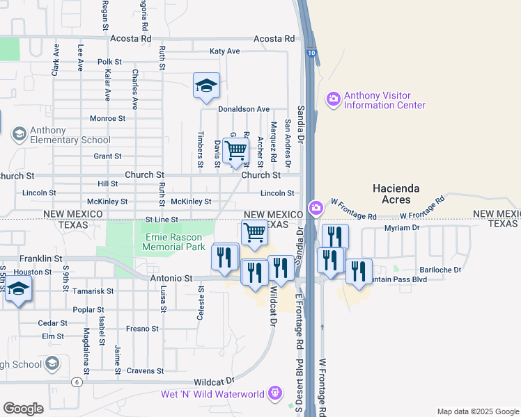 map of restaurants, bars, coffee shops, grocery stores, and more near 1860 Livesay Street in Anthony