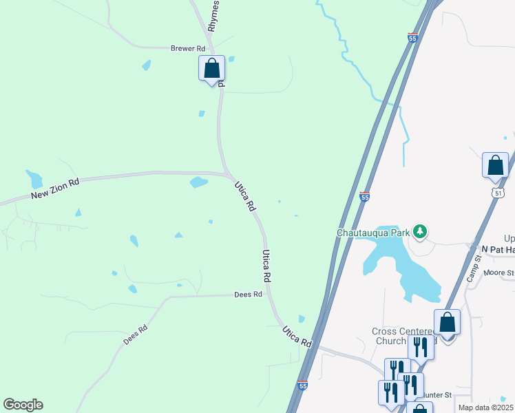 map of restaurants, bars, coffee shops, grocery stores, and more near 1122 Utica Road in Crystal Springs