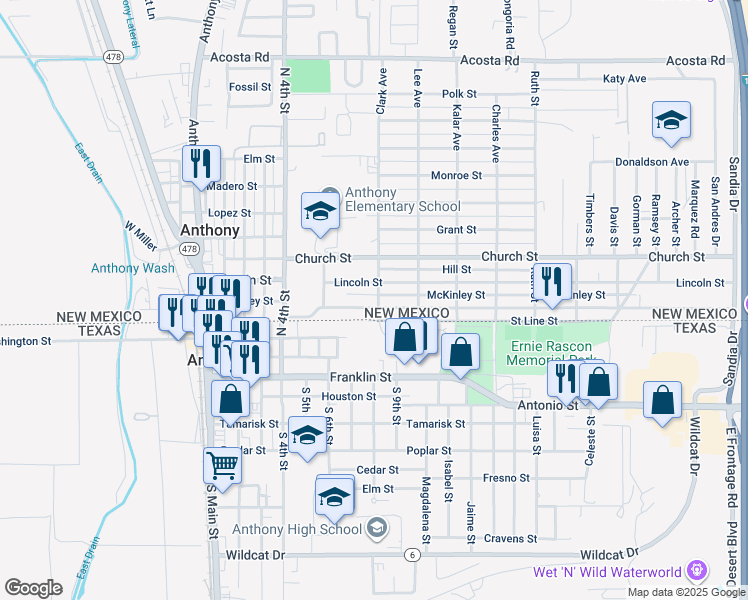 map of restaurants, bars, coffee shops, grocery stores, and more near 722 Livesay Street in Anthony