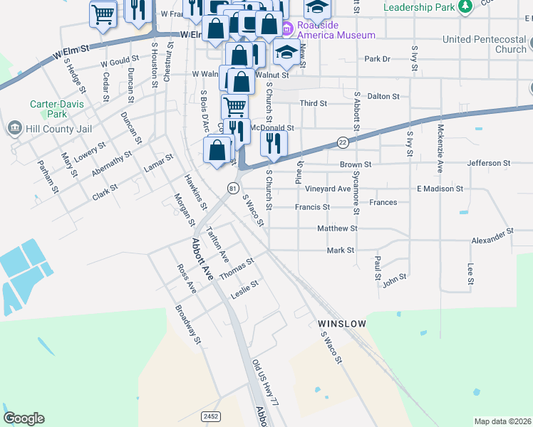map of restaurants, bars, coffee shops, grocery stores, and more near 501 South Church Street in Hillsboro