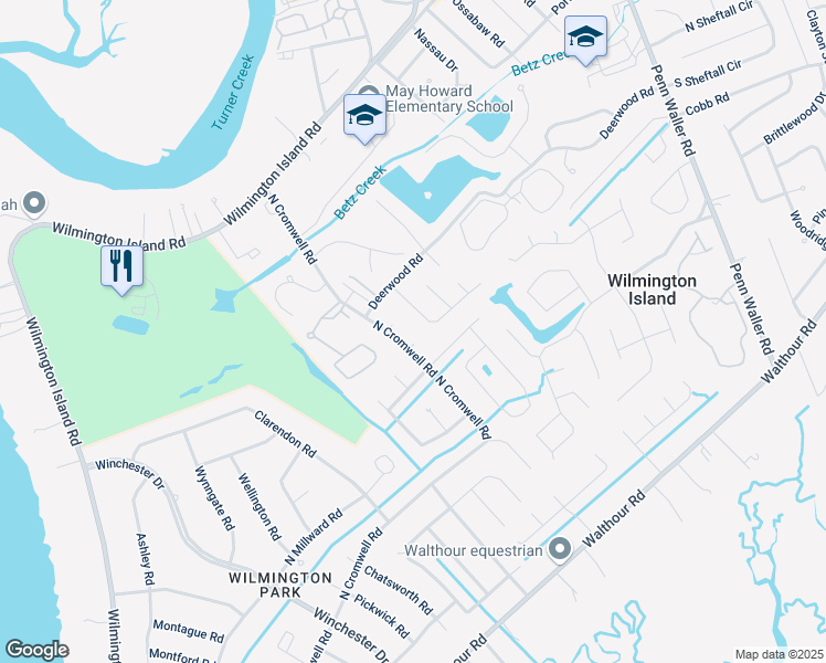 map of restaurants, bars, coffee shops, grocery stores, and more near 2 Fairfield Court in Savannah