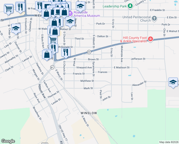 map of restaurants, bars, coffee shops, grocery stores, and more near 208 Sycamore Street in Hillsboro