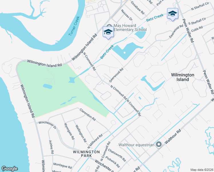map of restaurants, bars, coffee shops, grocery stores, and more near 220 North Cromwell Road in Savannah