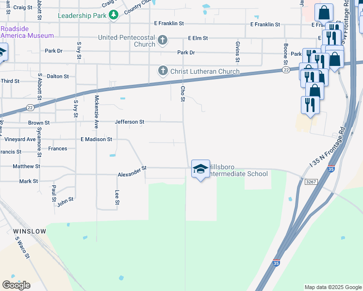 map of restaurants, bars, coffee shops, grocery stores, and more near 600 Cho Street in Hillsboro