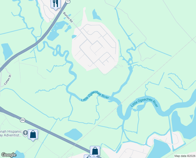 map of restaurants, bars, coffee shops, grocery stores, and more near 201 Burton Road in Savannah