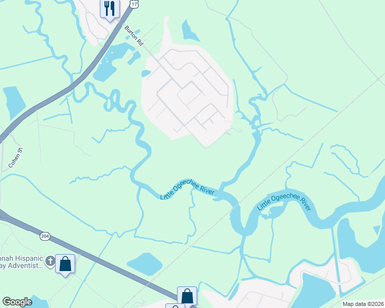 map of restaurants, bars, coffee shops, grocery stores, and more near 201 Burton Road in Savannah