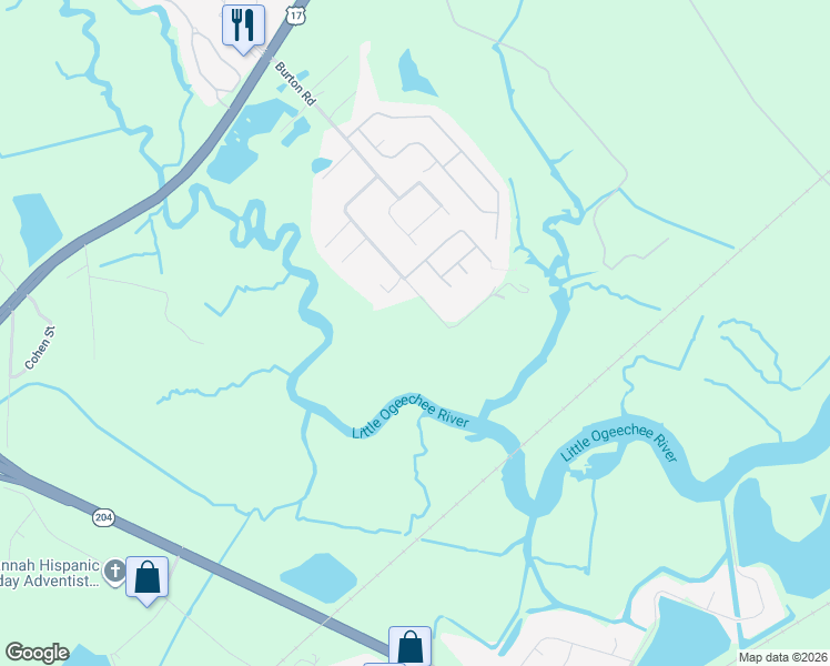 map of restaurants, bars, coffee shops, grocery stores, and more near 201 Burton Road in Savannah