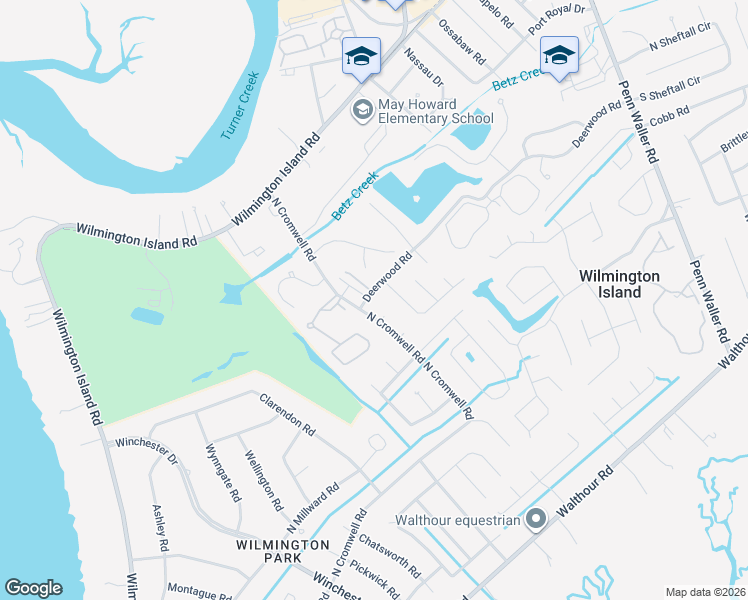 map of restaurants, bars, coffee shops, grocery stores, and more near 220 North Cromwell Road in Savannah