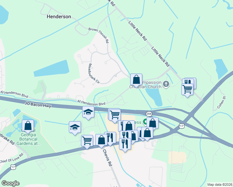 map of restaurants, bars, coffee shops, grocery stores, and more near 40 Putters Place in Savannah